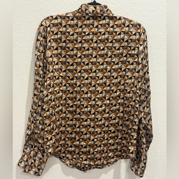 Lords & Taylors 100% Silk Geometric Patterned Brown Shirt - Picture 2 of 7